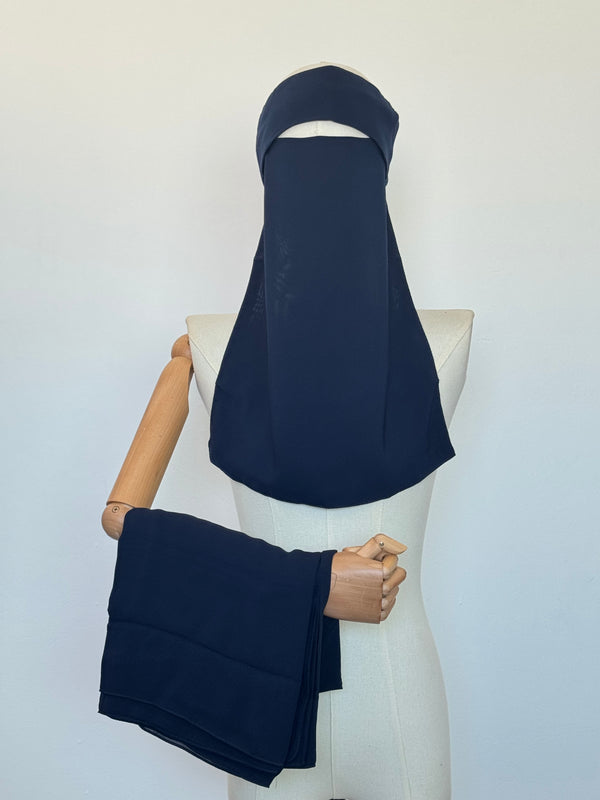نقاب تندة كحلي مع شالة